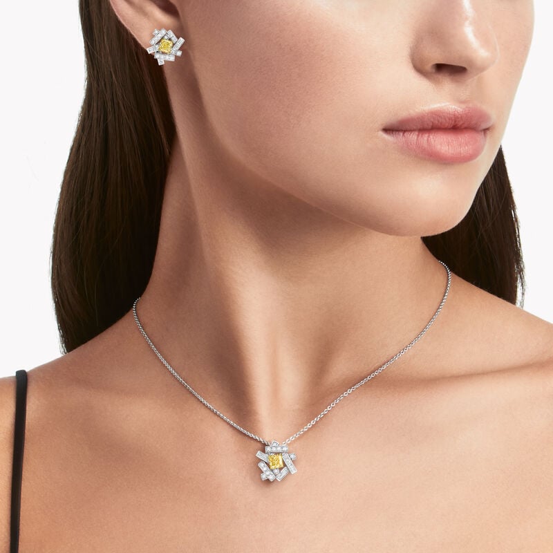 Threads Yellow and White Diamond Pendant