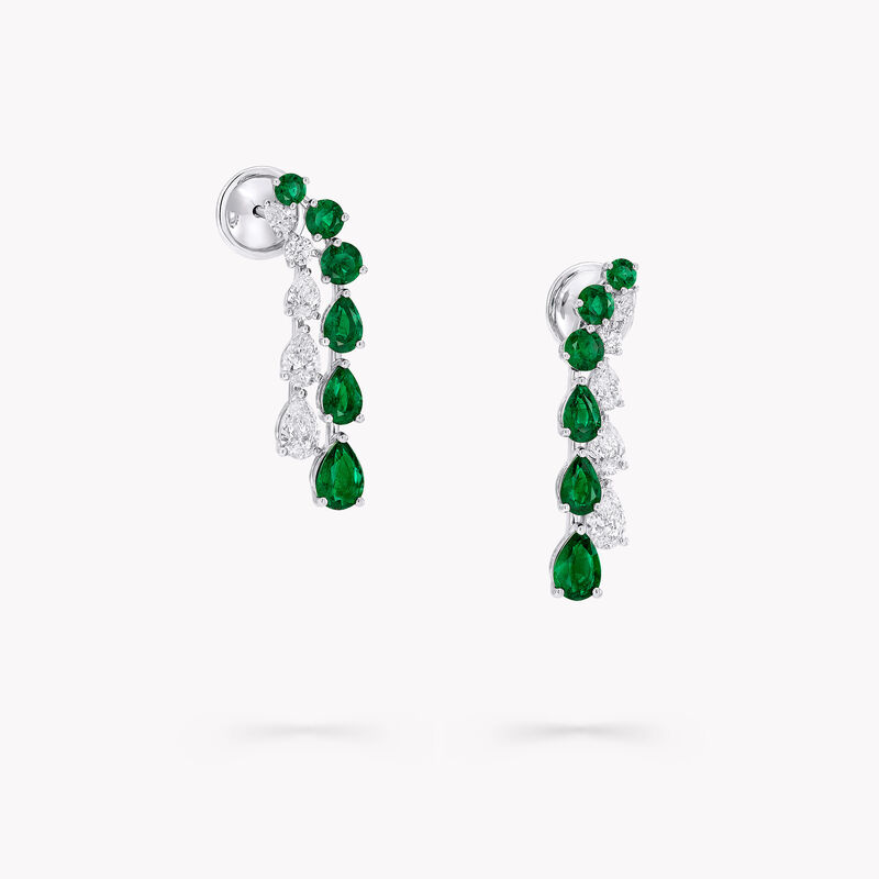 Pear Shape and Round Emerald and Diamond Earrings