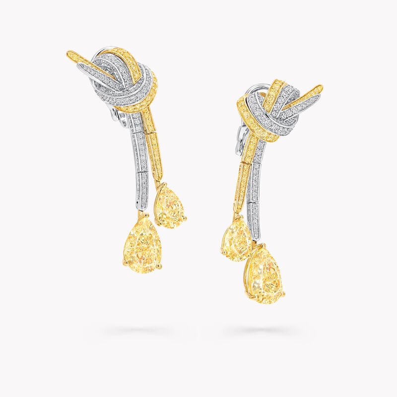 Tilda's Bow Double Strand Yellow Pear Shape and Diamond Earrings