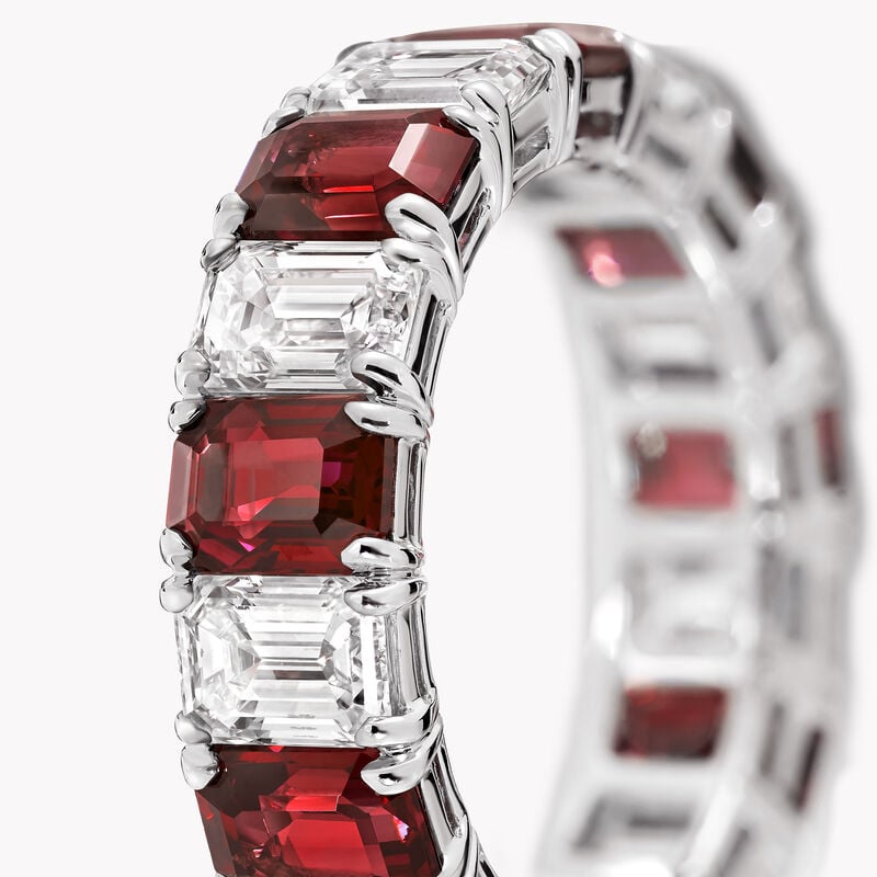 Emerald Cut Ruby and Diamond Wedding Band