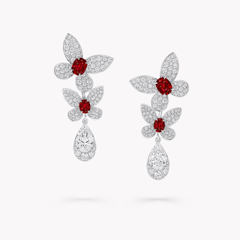 Pav&eacute; Butterfly Ruby and Diamond Drop Earrings
