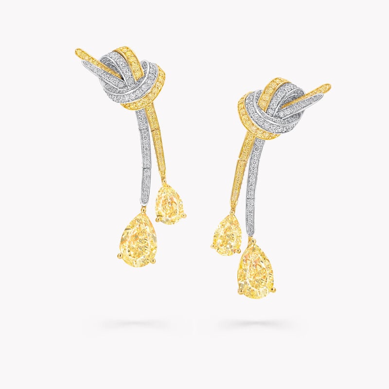 Tilda's Bow Double Strand Yellow Pear Shape and Diamond Earrings