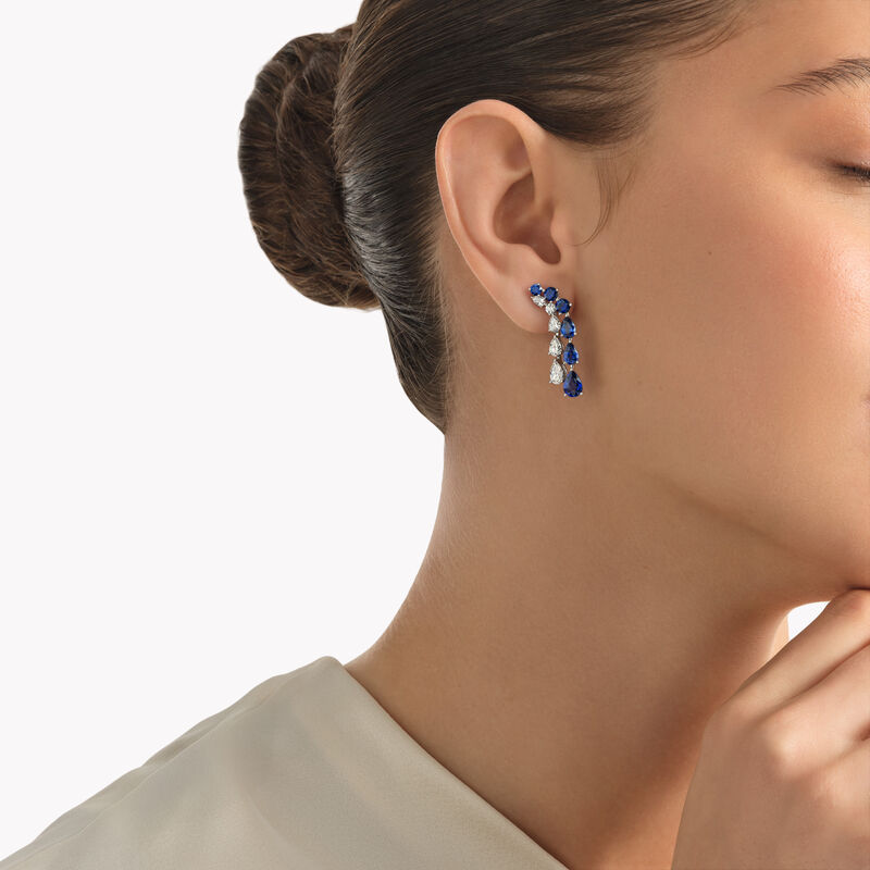 Pear Shape and Round Sapphire and Diamond Earrings