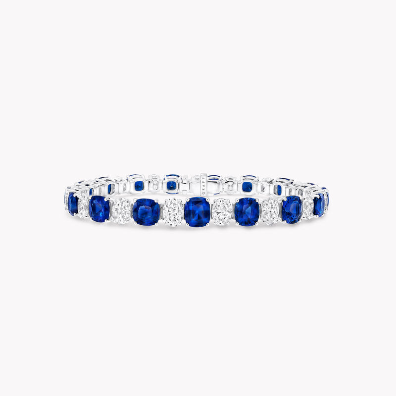 Cushion Cut Sapphire and Oval Diamond Line Bracelet