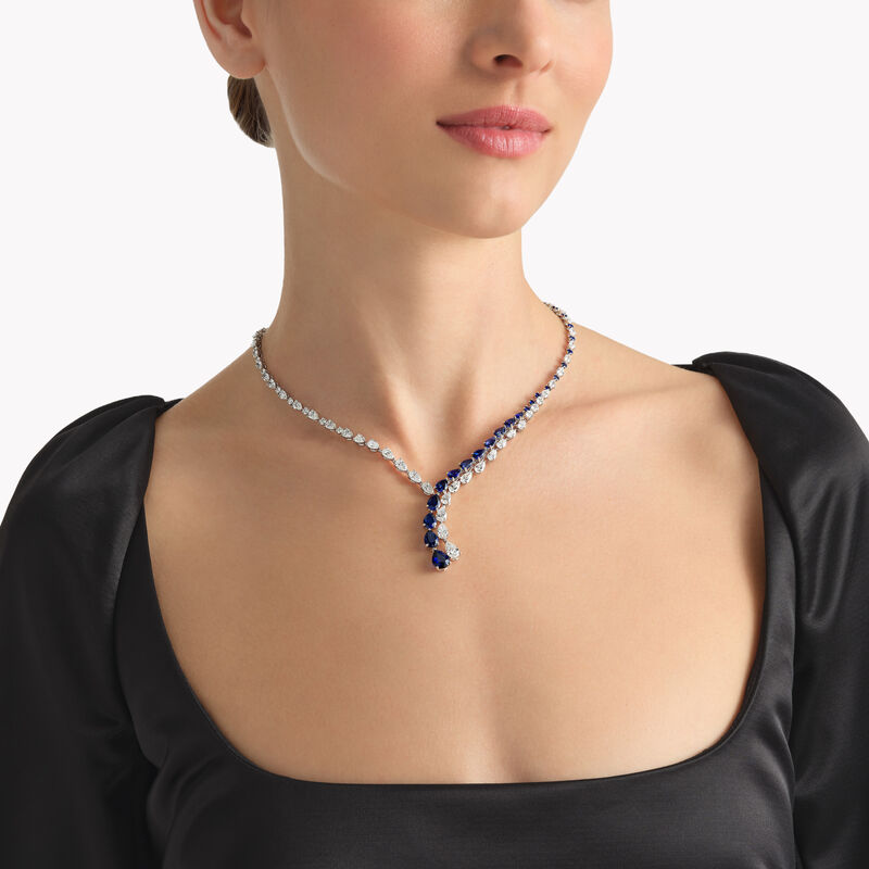 Pear Shape Sapphire and Diamond Crossover Necklace 
