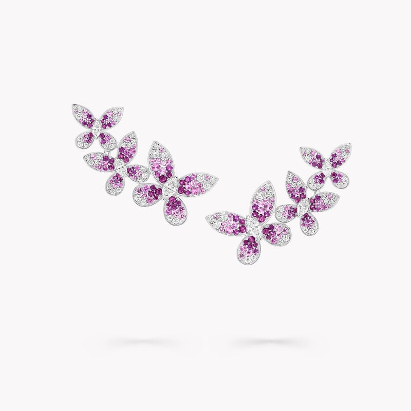 Butterfly Ruby, Pink Sapphire and Diamond Ear Climbers