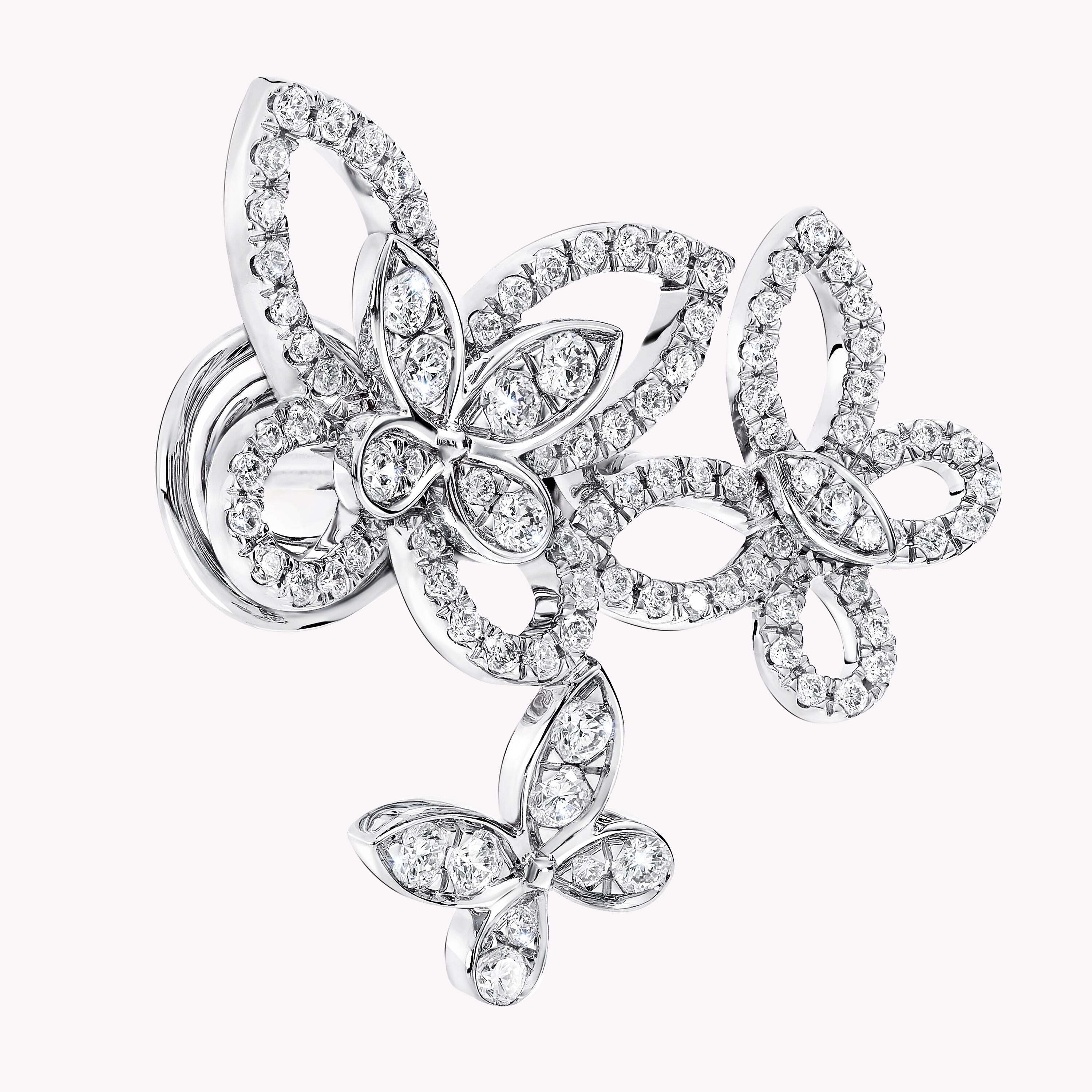 Triple Butterfly Silhouette Diamond Earrings, White Gold - Graff