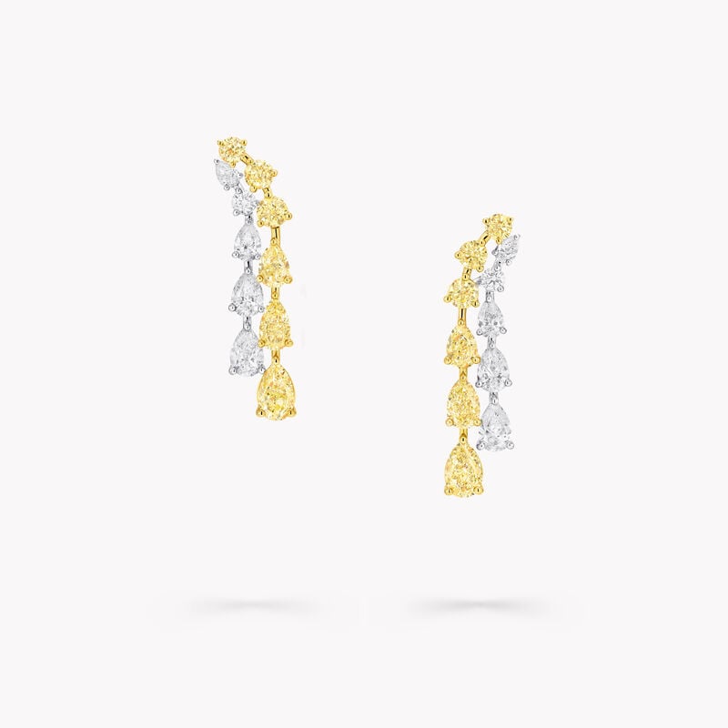 Pear Shape and Round Yellow and White Diamond Earrings