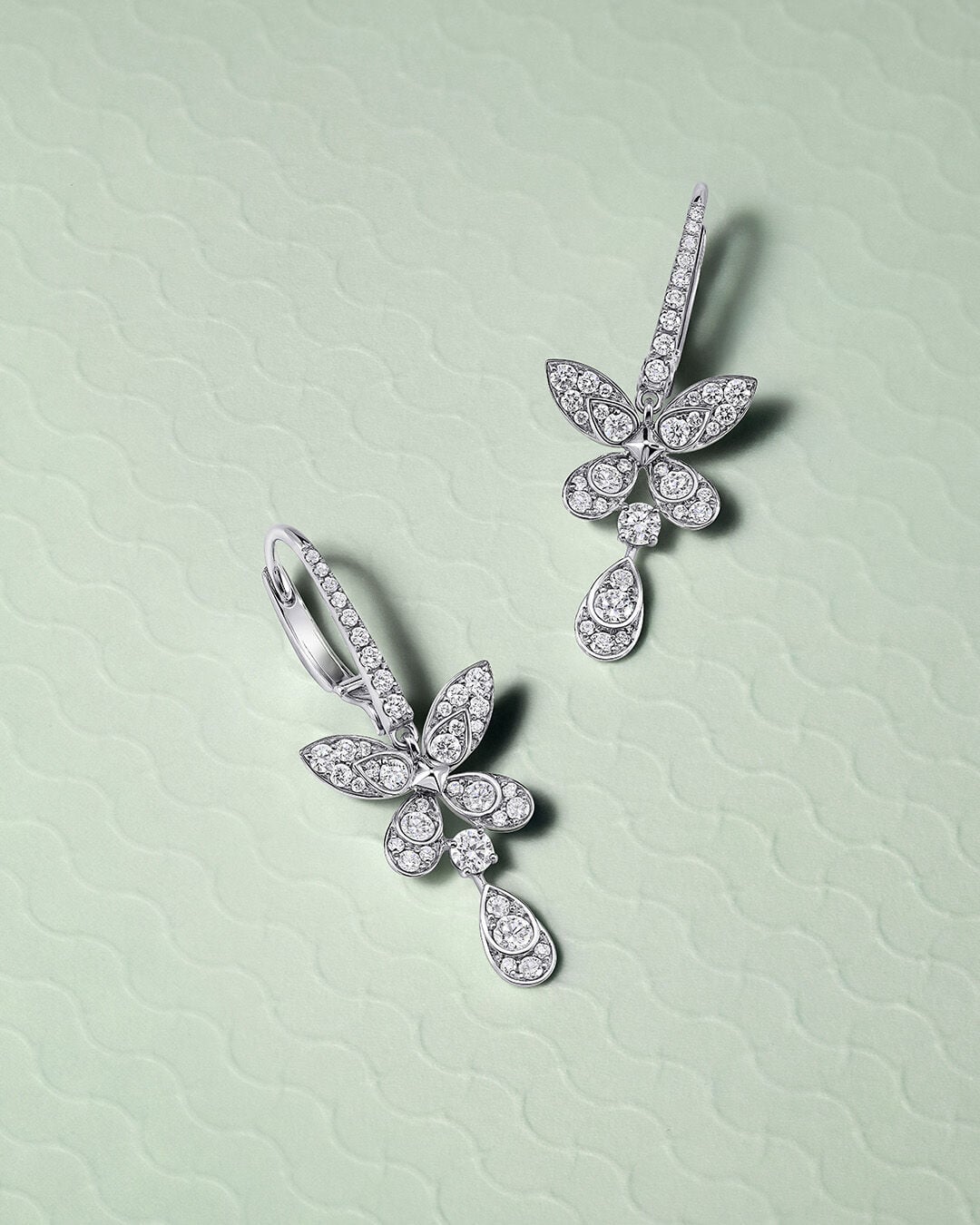 Image shows Pav&eacute; Butterfly Diamond Drop Earrings