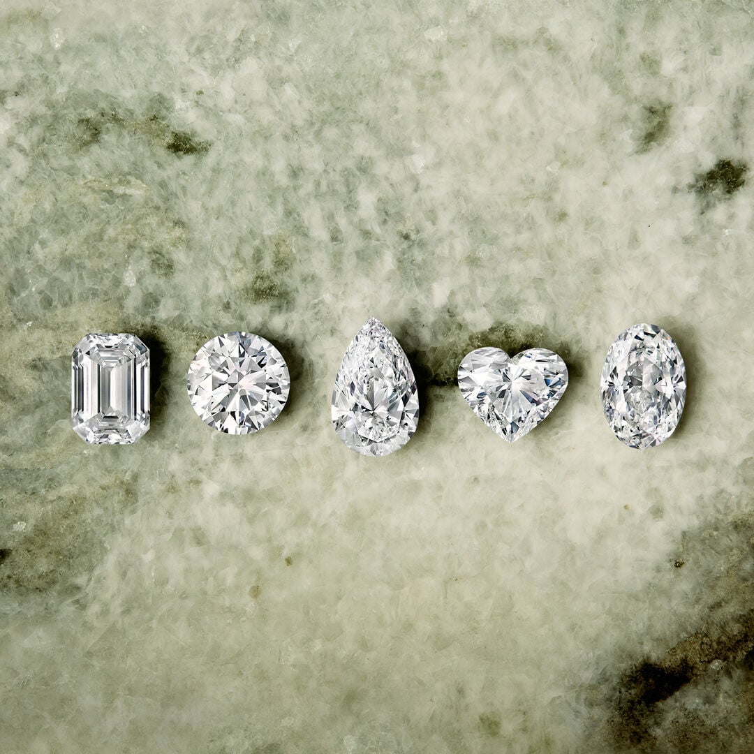 A Guide to Diamond Cuts and Shapes - image shows loose Graff diamond of different cuts and shapes