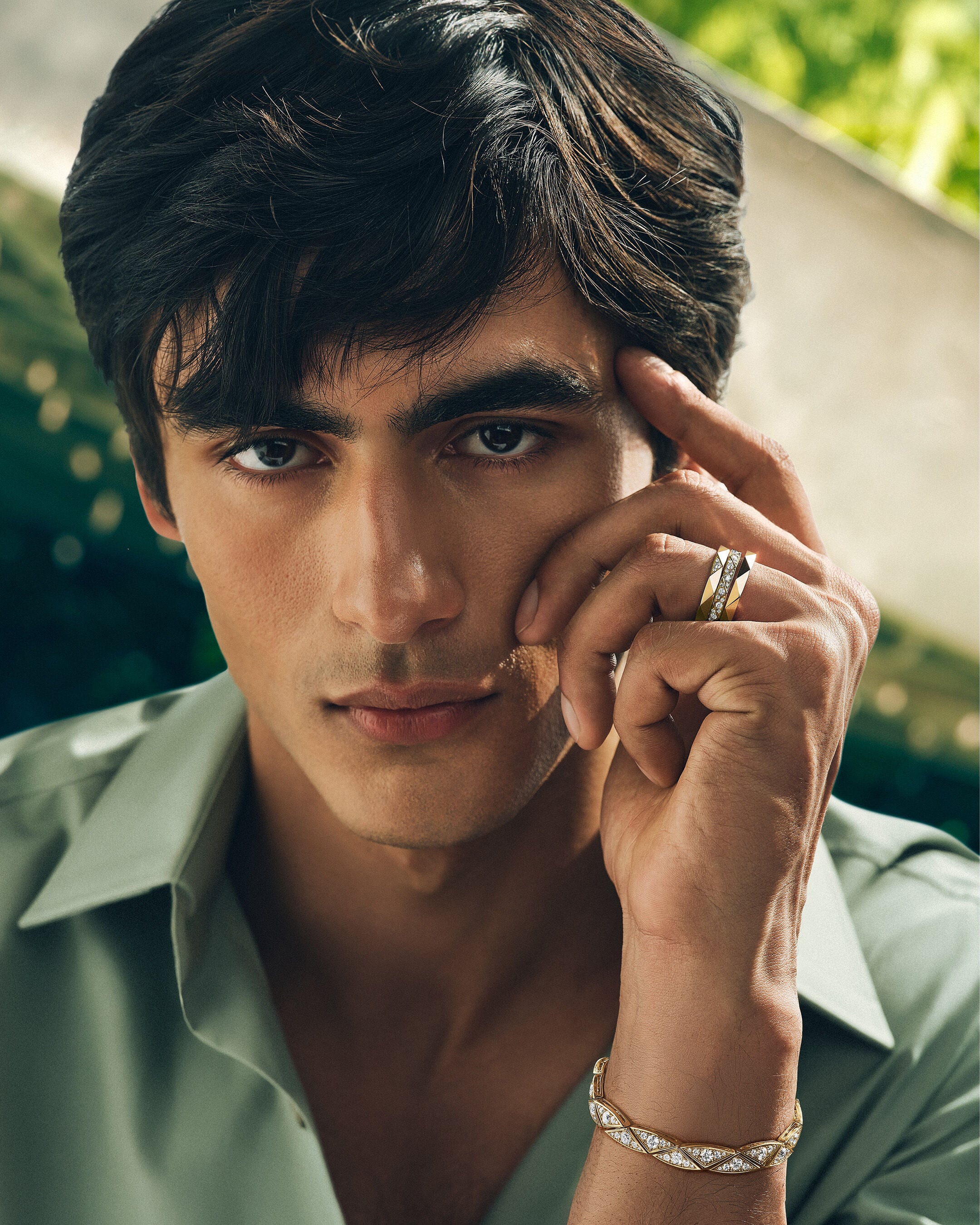 Image shows male model wearing Laurence Graff Signature jewellery