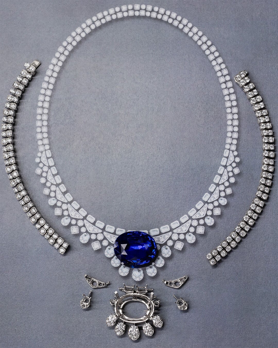 Image shows Graff Ruby High Jewellery necklace being created in Graff workshop