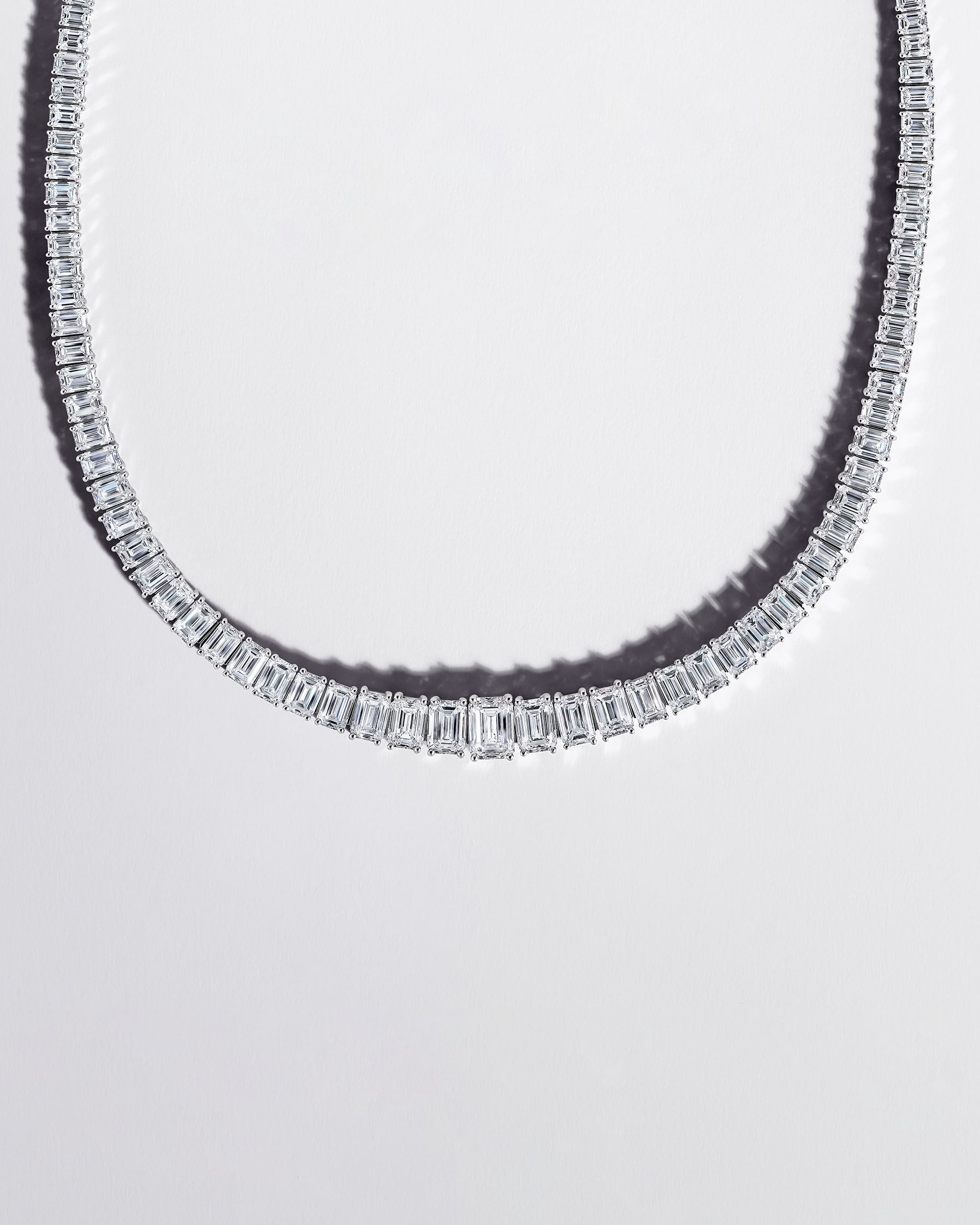 Image shows Graff Emerald Cut Diamond line necklace