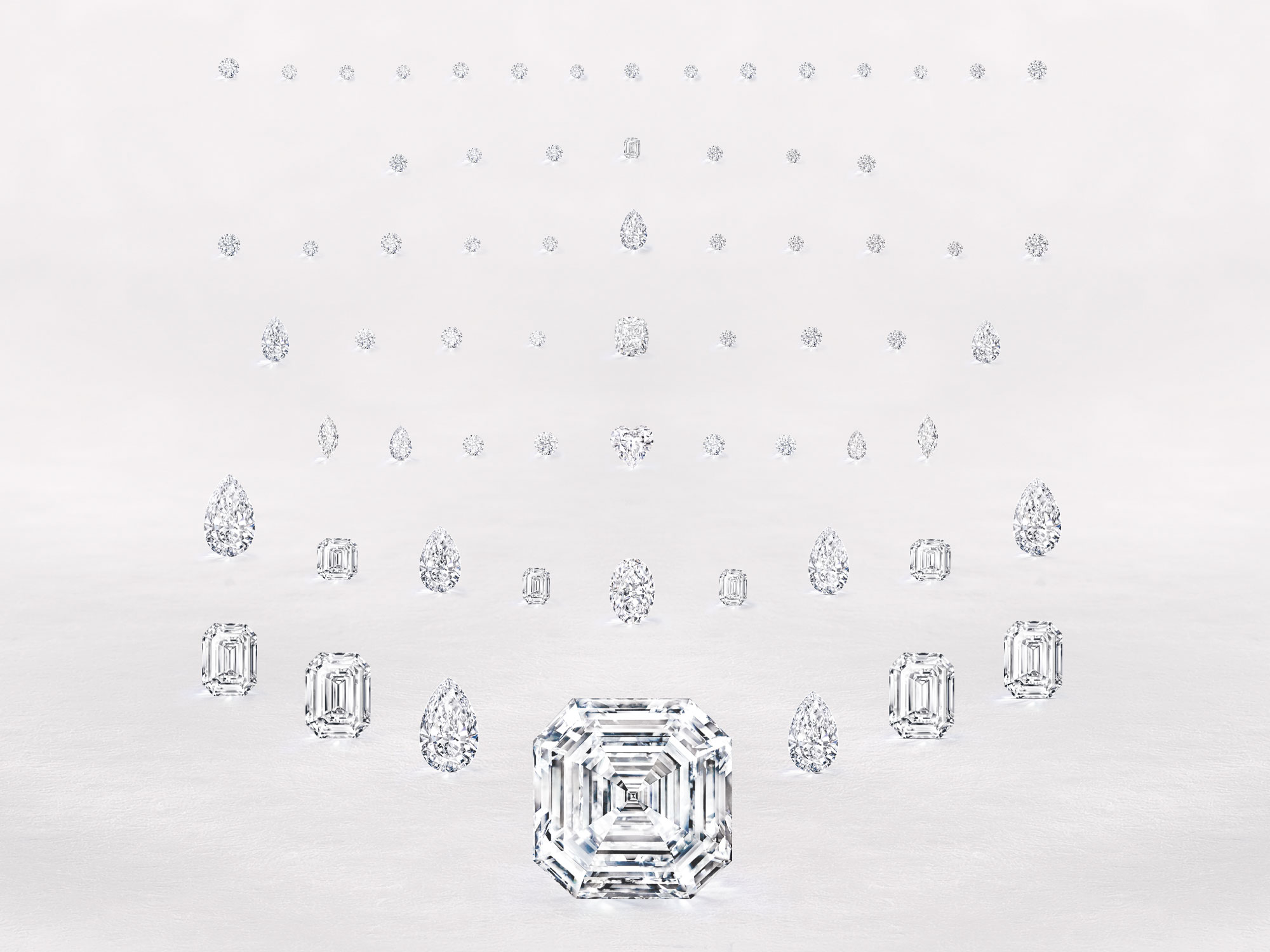 different shapes of Graff unique diamonds.