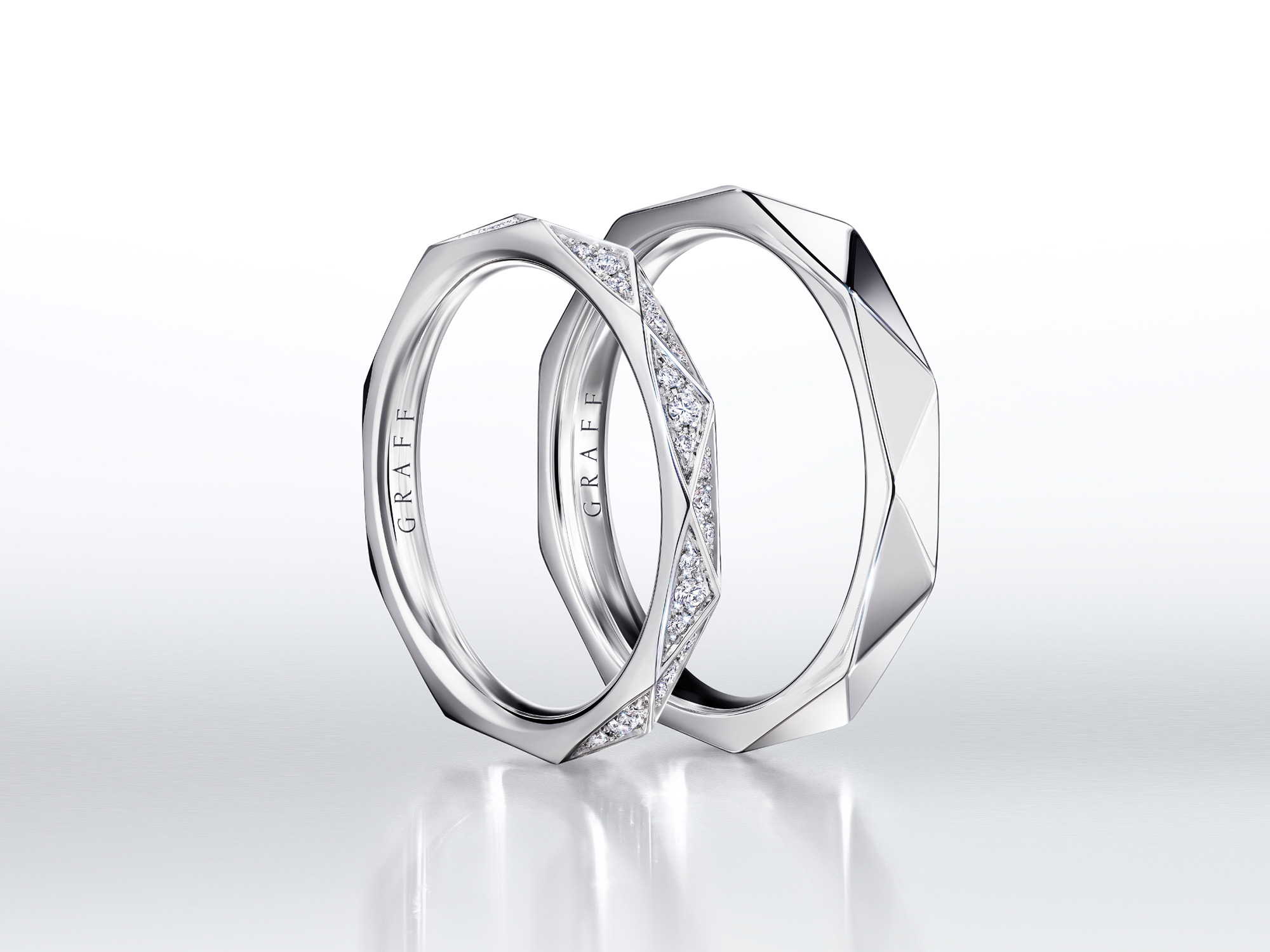 Pave diamond and plain Laurence Graff Signature bands in white gold