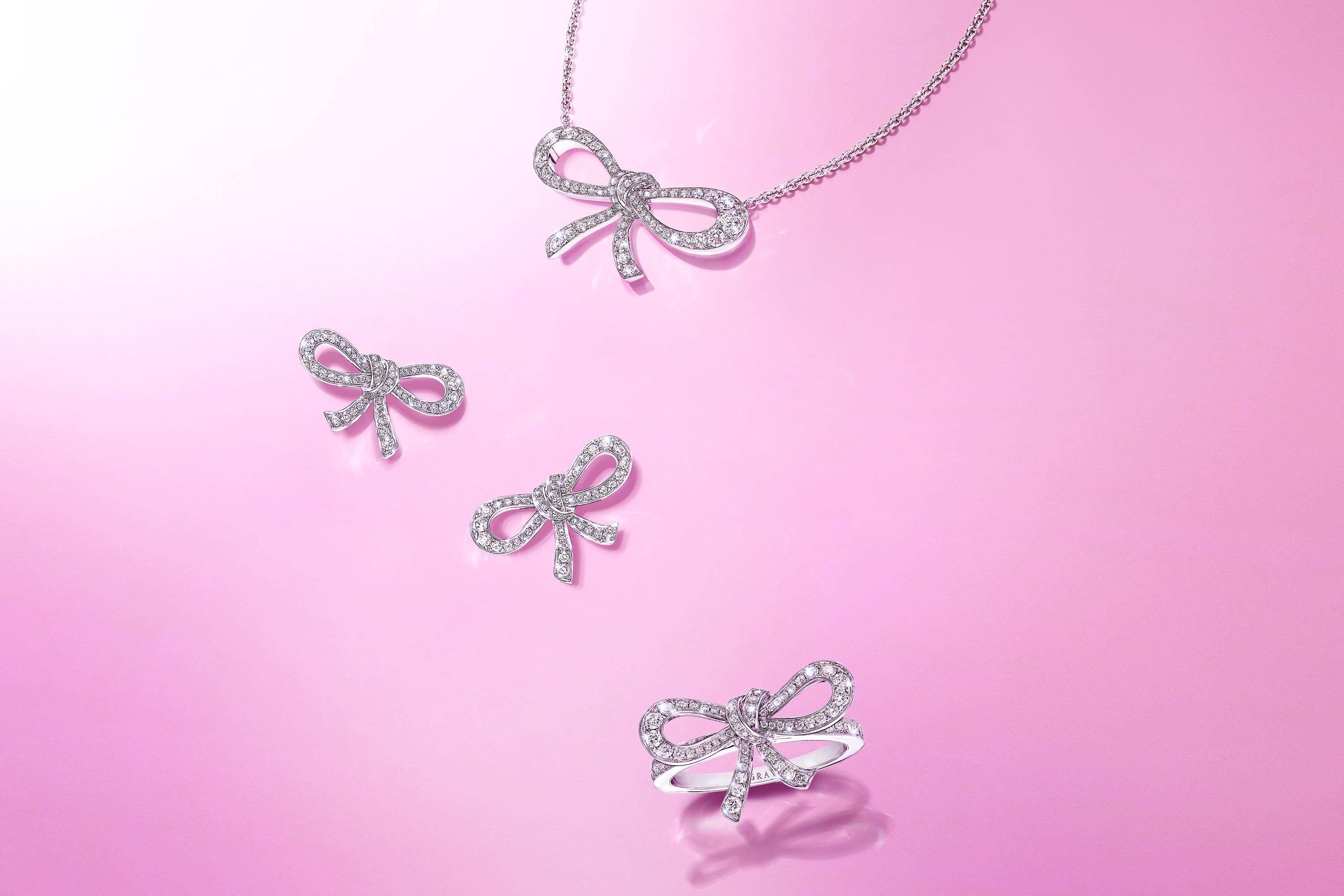 Model wears the Graff Tilda's Bow jewellery collection diamond jewellery