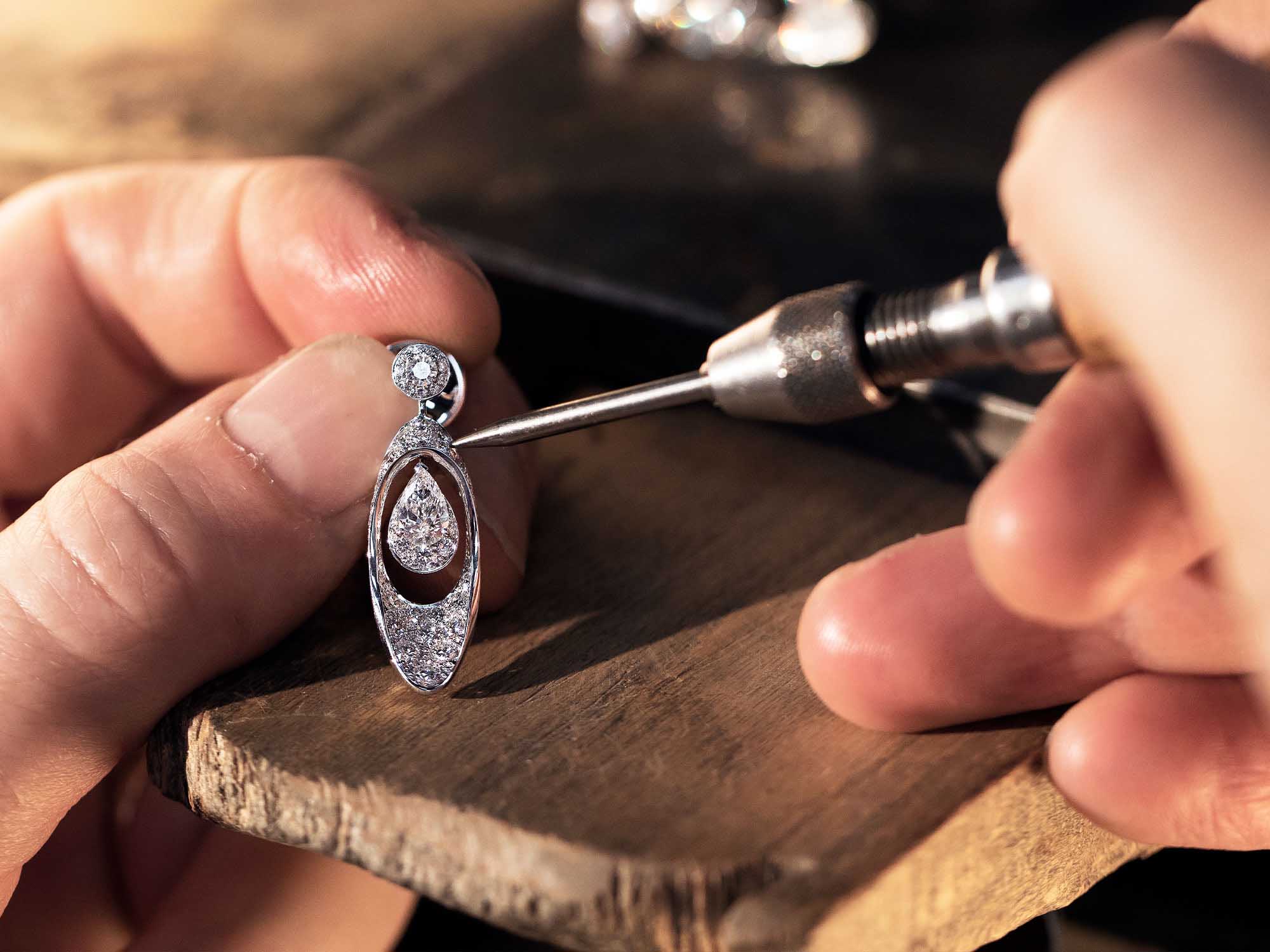 Graff Gateway diamond earrings in the Graff workshop