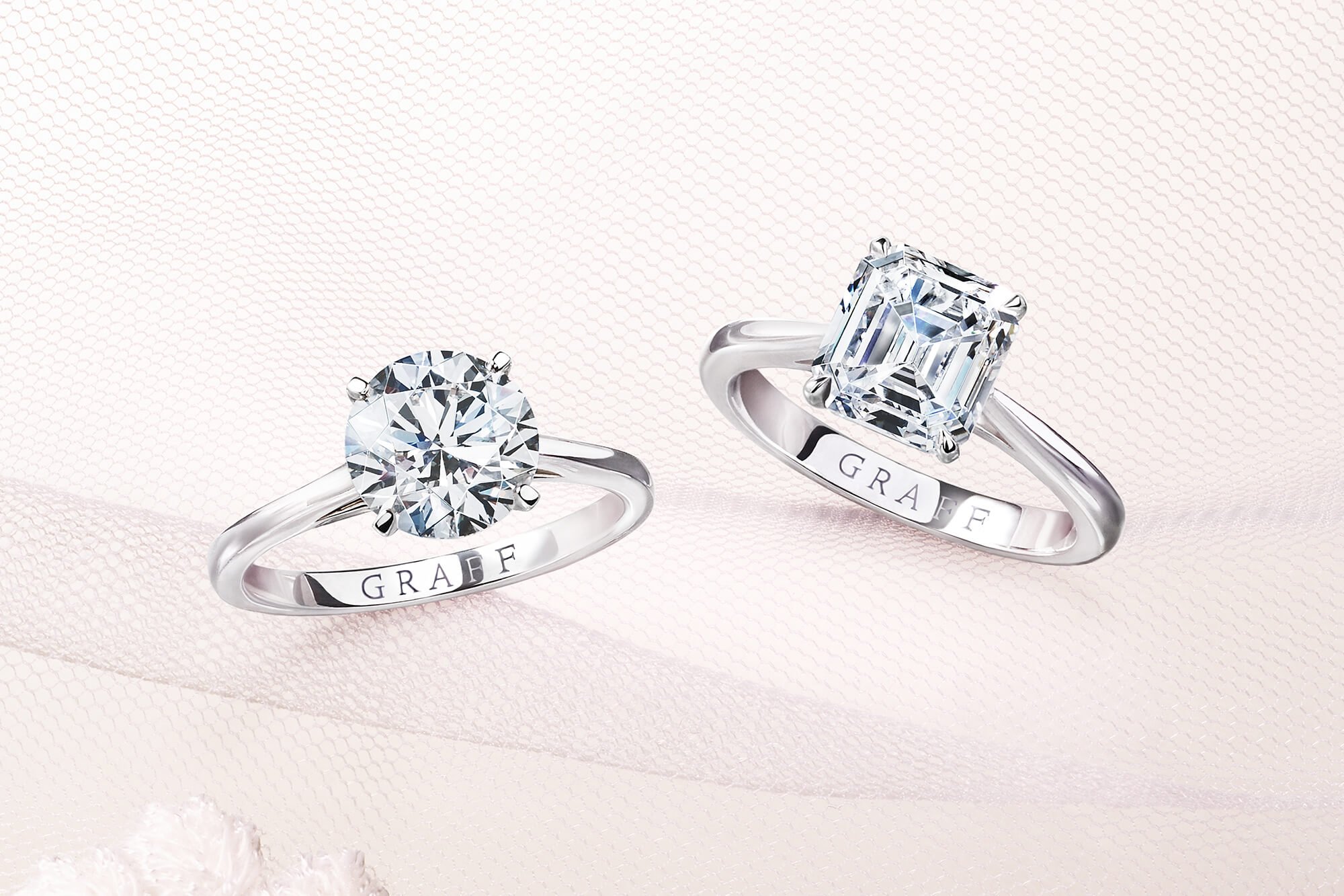 Paragon Round Diamond Engagement Ring and Paragon Emerald Cut Diamond Engagement Ring from the Graff bridal jewellery collection