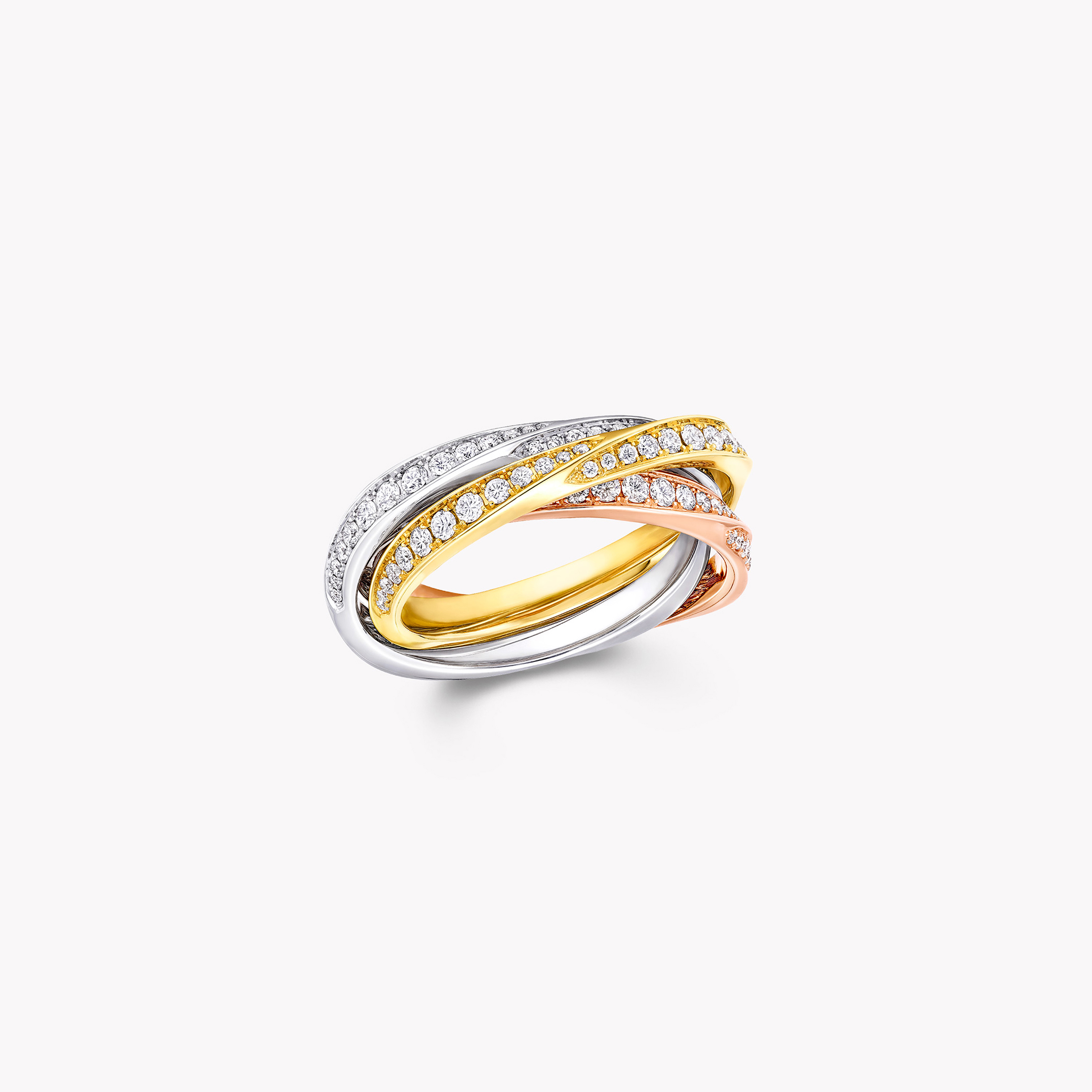 Graff Triple Spiral Pavé Diamond Ring - Rose Gold and White Gold and Yellow Gold